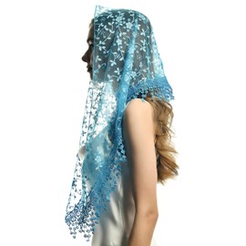 Malixeyunna - Bufanda triangular de tul con velo de encaje para bodas masivas y damas de honor, Azul, M