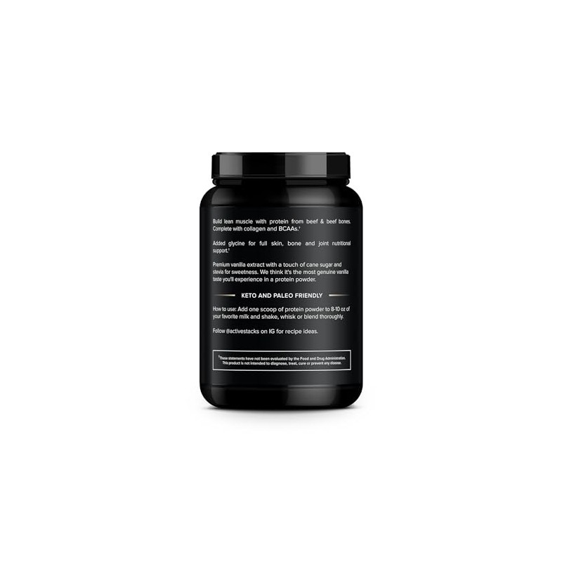 Active Stacks Beef Protein Powder, Vanilla - Dairy Free with