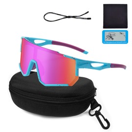XWUX Sports Glasses Quick Glasses Men Women UV400 Polarised Cycling Glasses HD View Non-Slip Cycling Glasses Road Bike Glasses for MTB Road Bike Cycling Running Golf Ski Rave (Pink-Blue)