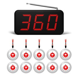 Nurse Call System Wireless Caregiver Pager Call Button 2000Ft Range with 1 Display Receiver and 10 Waterproof Call Buttons Wireless Calling System for Clinic Nurses Station Restaurant