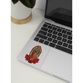 Virgin Mary Vinyl Sticker with Roses (3 Sizes) – Virgen de Guadalupe Decal for Car, Laptop, Church, Window – Religious Catholic Christian Sticker (3 inches)