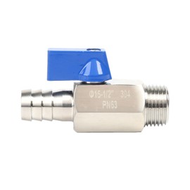 QiiMii Stainless Steel 304 Mini Type Ball Valve BSP Male x Hose Adapter Ball Valve Male Adapter 1/2" x16mm