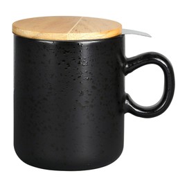 Geneviève Lethu 536233 - Tisaniera 45 cl in gres, con infusore, tazza da tè, tisana con coperchio in pino e colino in acciaio inox, colore: nero opaco collezione mezzanotte