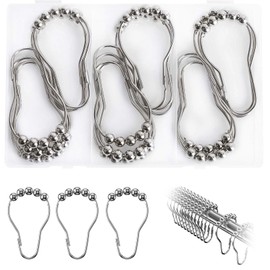 Duschvorhangringe, 20 Stück Duschvorhangringe aus Edelstahl, Ringe für Vorhänge, mit Gleitsystem/Silber, für Badezimmer/Schlafzimmer/Ankleidezimmer/Wohnzimmer/Küche