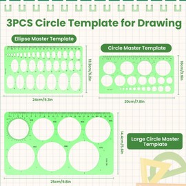 LENSARKU 3PCS Circle Shape Templates for Drawing, Plastic Circle Maker Ruler Tools, Circles and Ellipses Stencils Kit for Drafting, Measuring, Crafts, Art Supplies, Engineering, Paper Quilling
