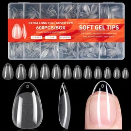 Short Almond Nails Tips 600Pcs Soft Gel Nail Tips 12 Sizes Full Cover Nail Tips for Gel Extensions Matte Almond False Nails for Manicure Salons Art DIY Practice