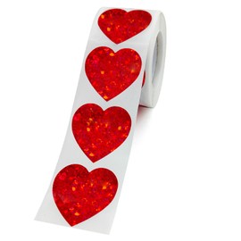 Dzrige 500pcs/roll Heart Shape Labels Love Heart Stickers Glitter Red Love Scrapbooking Adhesive Stickers for Valentine's Day Wedding Anniversary Stationery Candy Dragee Bag Gift Box Packing Bag