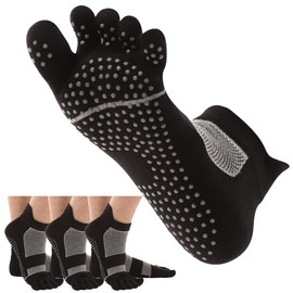 AllToze Men's 5-Toe Socks, Non-Slip, Set of 3 Pairs, Ankle Socks, Anti-Slip, Sports, 5-Toe Socks, 5-Toe Socks, black 3 pairs