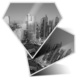 2 x Diamond Stickers 7.5 cm BW - Makati Skyline Philippines Landscape Fun Decals for Laptops,Tablets,Luggage,Scrap Booking,Fridges, #43170