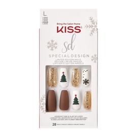 KISS Special Design Limited Edition Holiday Fake Nails, Style ‘Puffy Sweater’, Multi-Colored Long Coffin, with 24 Adhesive Tabs, Nail Glue, Mini File, Manicure Stick & 28 False Nails