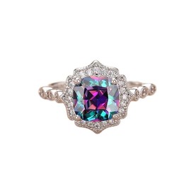 CUSIOALQQ 925 Sterling Silver Engagement Crystal Rings Flower Cut Birthstone Infinity Ring for Women Classic Gemstone Statement Eternity Stackable Ring Twist CZ Wedding Statement Ring Q