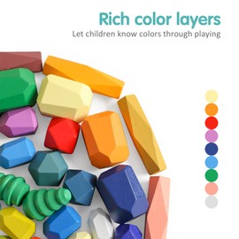 Promise Babe Montessori Holzspielzeug 28 PC Balanciersteine für Kinder,Stapelsteine Bausteine Balance Steine, Holz Stapelspielzeug Sortieren Stapeln Balancier Stein Stapelspiel Lernspielzeug 3 Jahr+