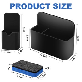 CAIXIANGYU Pack of 2 Magnetic Pen Holders with 2 Sponge, Whiteboard Accessories, Magnetic Pens Holder for Fridge Magnetic Board Home Office School (Black)