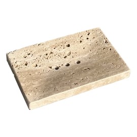 Jabonera de mármol real natural, soporte de esponja facial, bandeja de esponja de maquillaje de baño con agujero de drenaje (travertino beige)