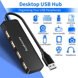 USB Hub, 4-Port USB Splitter Ultra Slim Multiport USB Expander Port Adapter for iMac Pro, MacBook Air, Mac Mini/Pro, Surface Pro, Notebook PC, Laptop, USB Flash Drives, and Mobile HDD(usb 2.0 hub)