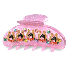 PHALIN Kentucky Derby Hair Claws for Women Horse Horseshoe Rose Hair Claw Clips Large Pink Oval Crystal Acetate Hair Clips Kentucky Derby Outfits Accessories Gifts (Pattern F)