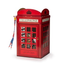 The British Red Telephone Booth Cat House Features a Flag Teaser Wand for Cats