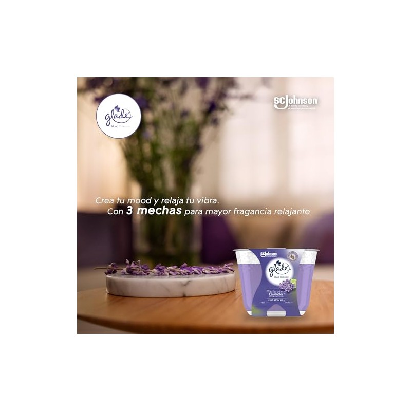 Glade Vela Aromatizante para Hogar Mood Collection, Aroma Relaxing Lavender