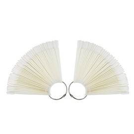 2 Set/100 Tips Fan-shaped Nail Art Display Sticks Nail Polish Color Sample Sticks Display Polish Board Practice Tool with Metal Screw Split Ring Holder for Nail Art Display and Home DIY (White)