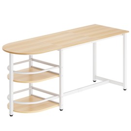 SogesHome 71" Kitchen Dinner Table with Storage Shelf & Cup Holder, Large Dining Table for 4 to 6, Modern Dining Room Table with Durable Metal Legs for Dining Room, Oak