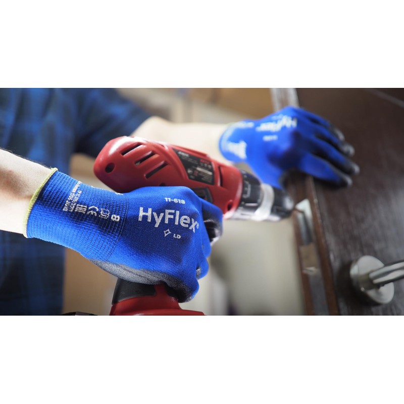 Ansell HyFlex 11-618 Mechanics Gloves, Abrasion-Resistant PU Coating Protective Gloves,