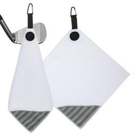 PATIKIL 12"x12" Magnetic Golf Towel with Wire Cleaning Cloth, 2 Pack Microfiber Waffle Pattern Towels with Magnet and Clip for Golf Carts Clubs Golfing Gear, White