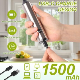 Electric Milk Frother Handheld with Small Wooden Spoon, Mini Coffee Frother Wand Rechargeable 3-Speed Drink Mixer Stainless Steel Matcha Whisk For Latte, Matcha Powder, Cappuccino, Hot Chocolate, Egg