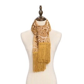 USHOWHEY Velvet Shawl Scarf Wraps for Women, Burnout Print with Tassel and Oversize Design, Can be Used As Shawl and Scarf, Brown Color
