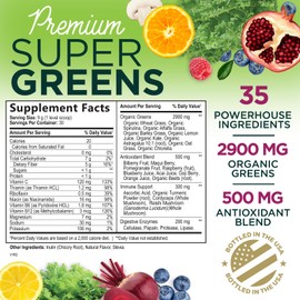 Greens Superfood Powder Drink Mix - Green Supplements Blend for Energy & Gut Health - With Organic Wheat Grass, Spirulina, Chlorella, Digestive Enzymes Antioxidant & Fiber - Berry Flavor, 30 Servings