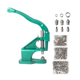 Grommet Machine Hand Press Eyelet Machine Heavy Duty Punch Tools Set with 1500 Sets Grommets Eyelets Silver Color 3 Dies (1/4''，2/5''，1/2'') (Green with Grommets)