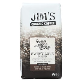 Jim’s Organic Coffee – Sweet Love Blend – Whole Bean, Dark Roast, Bold 11 oz Bag