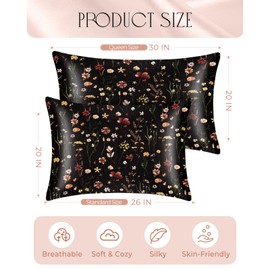 Miss Adola 2 Pack Mulberry Silk Pillowcase for Hair and Skin - Standard Size 26 x 20 Inches with Hidden Zipper 19 Momme BK Grow Flower Soft Sleeping Silk Pillow Case for Women, Moms