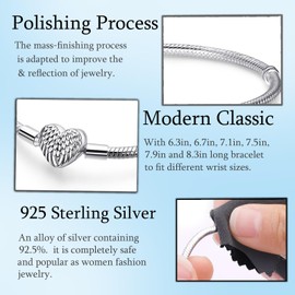 Jokmeo Snake Link Bracelet 925 Sterling Silver Women's Bracelet for Charm Beads, Silver Jewellery for Valentine's Day, Mother's Day, Birthday, Christmas, Gift for Women (Wings), Silver, Zircon