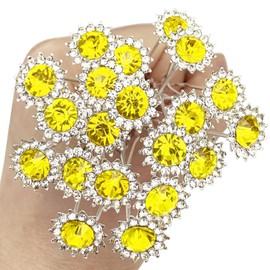 PRETTYLIFE 20Pcs Bridal Hair Pins Crystal Sunflower Rhinestone U-Shaped Wedding Hair Pieces Accessories for Women Girls Party (Gold (Yellow))