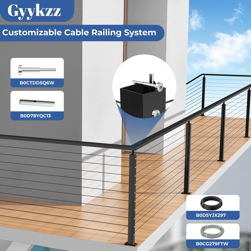 Gyykzz T-drilled Corner Cable Railing Post 36" (Post 35"x2"x2"), Three