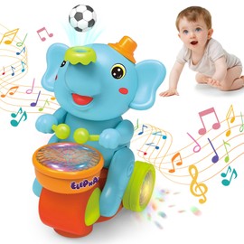 ARHEQI ARHEQI Baby Elephant Musical Crawling Toy with Lights, Sounds, Blowing Ball, Infant Sensory Toys, Birthday Gifts for Kids Boy Girl 3 4 5 6 7 8 Years (Blue)