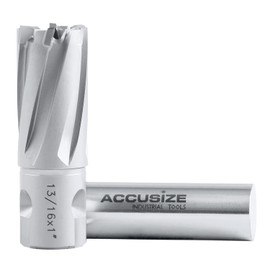 Accusize Industrial Tools 13/16 Inch x 1 Inch Cutting Depth Carbide Tipped Annular Cutter with One-Touch Shank, CBN Ground, Ansi Standard, 3080-2018