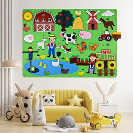 Farm Animals Felt Story Board Set Preschool Planet-Themed Storytelling Board Early Education Cartoon Toy for Kids