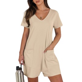 ANRABESS Women's Summer Casual Rompers Short Sleeve V Neck Loose Fit Jumpsuit 2024 Trendy One Piece Jumps With Pockets X-Large