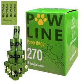 PAWLINE Dog Poop Bags Rolls - Leak-Resistant Doggy Waste Bag - Poop Bag for Dogs Compostable - Easy-Tear Rolls Unscented Green Dog Trash Bag for Poops - Extra Thick Pet Waste Roll