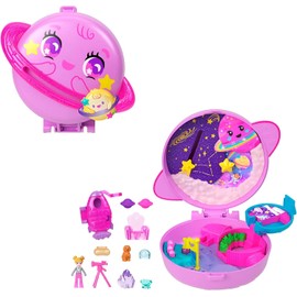Polly Pocket Dolls and Playset, Planet Polly Outer Space Compact, Travel Toy with 1 Micro Doll, Pet Puppy & Themed Accessories, JCB18