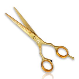 Professional Hair Cutting Scissors J2 Steel Stainless Steel Shears with Ergonomic Thumb Support – Razor Edge Hairdressing Scissors for Men, Women, and Kids (Gold, 6.0 Inches Scissors)