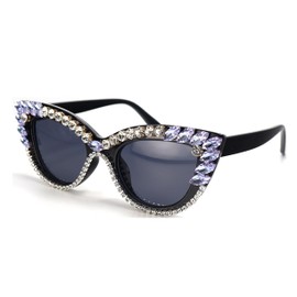 FUPRECIOUS Retro Cateye Sunglasses for Women UV400 Protection Cat Eye bling rhinestone Sun Glasses (Crystal Purple)