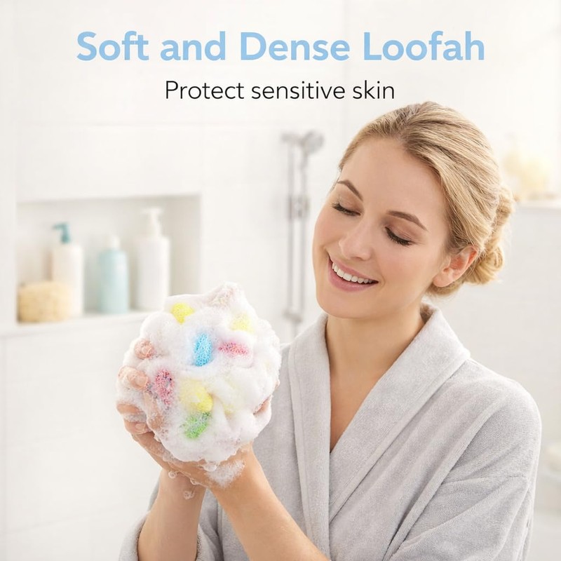 2 Pcs Loofah Sponge Shower Puff, Soft Mesh Bath Sponge