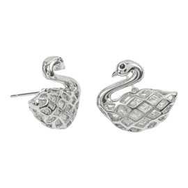 ZAVANA Swan Earrings for Women. Large Silver Earrings with Stone Encased Swan Motifs. Stud Earrings for Pierced Ears.