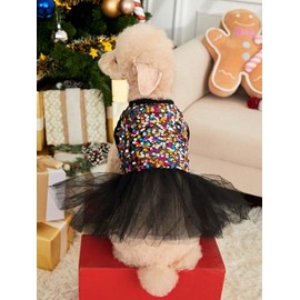 QWINEE Sparkly Sequin Dog Dress Cute Puppy Dress Skirt Tutu Bling Princess Cat Dress Summer Birthday Party Pet Dress for Small Medium Large Dogs Cats Kitten Girls Black L