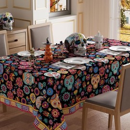 XCHI Dia De Los Muertos - Mantel cuadrado lavable y colorido con caléndulas de azúcar, diseño de caléndulas mexicanas del día de los muertos, para int