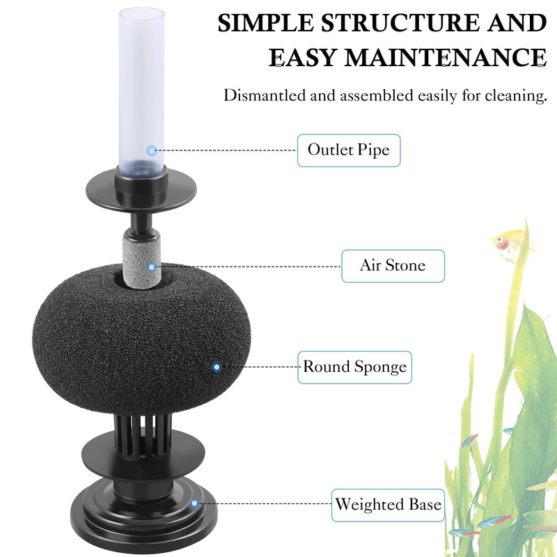 HITOP Diameter 4in Aquarium Bio Sponge Filter: 5-40gallon Air-Powered Fish