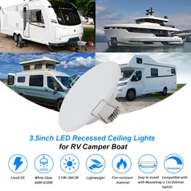 12V Recessed LED Lights-3.5” Ceiling Light with Spring Clips-RV Interior Puck Light for RV Camper Trailer Boat-3.3W, 260LM 6000K White Lighting (4 Lights)