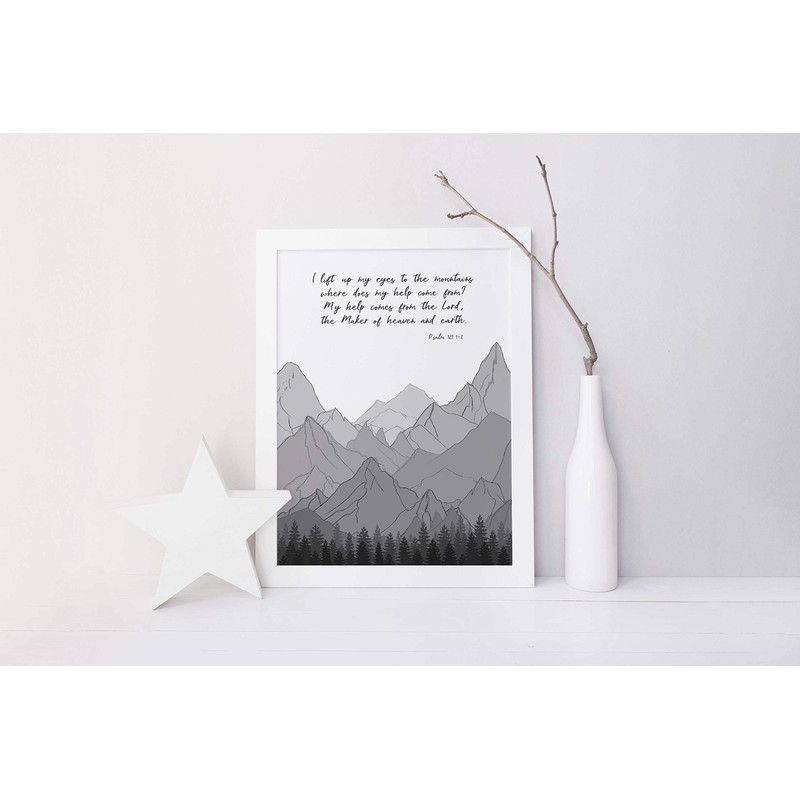 Psalm 121 Print, Mountains Wall Art Bible Verse Quote,Christian Men